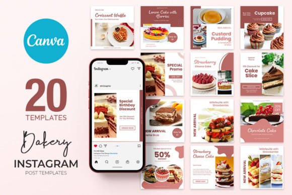 20 Bakery Instagram Templates CANVA for Stunning Content