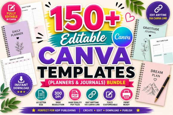 Unlock Your KDP Potential: 150+ Editable Canva Templates for Planners & Journals